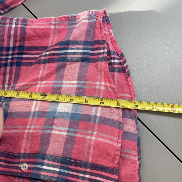 Southern Tide Linen Trim Fit Skipjack Pink Blue Plaid Button Up Shirt Medium M - Picture 13 of 14